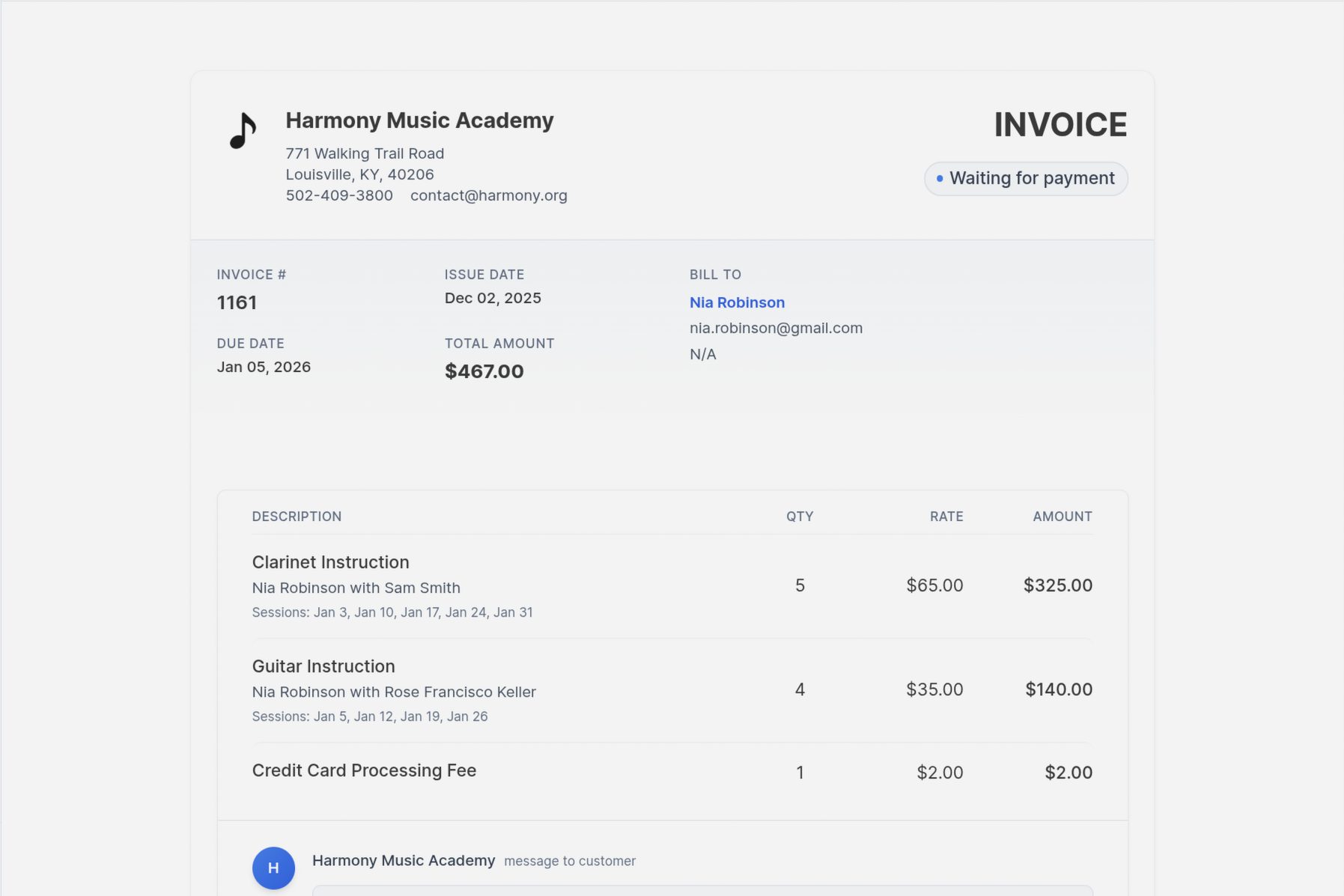 Billing and roster management screenshot