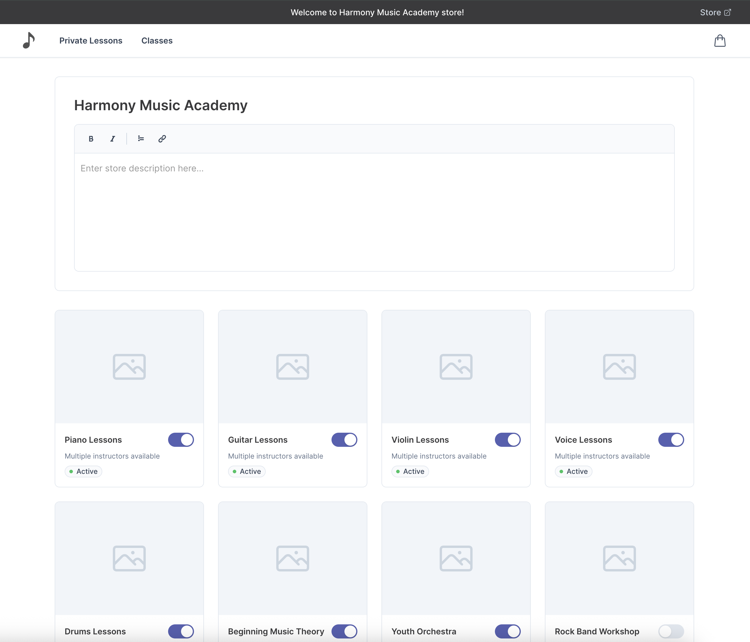 Online store screenshot